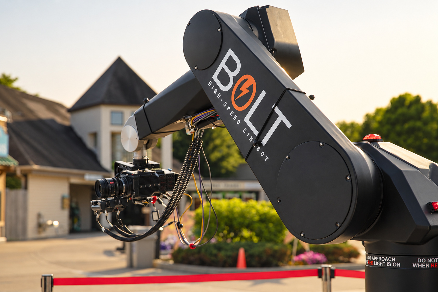Bolt Cinebot and mounted camera on an outdoor set