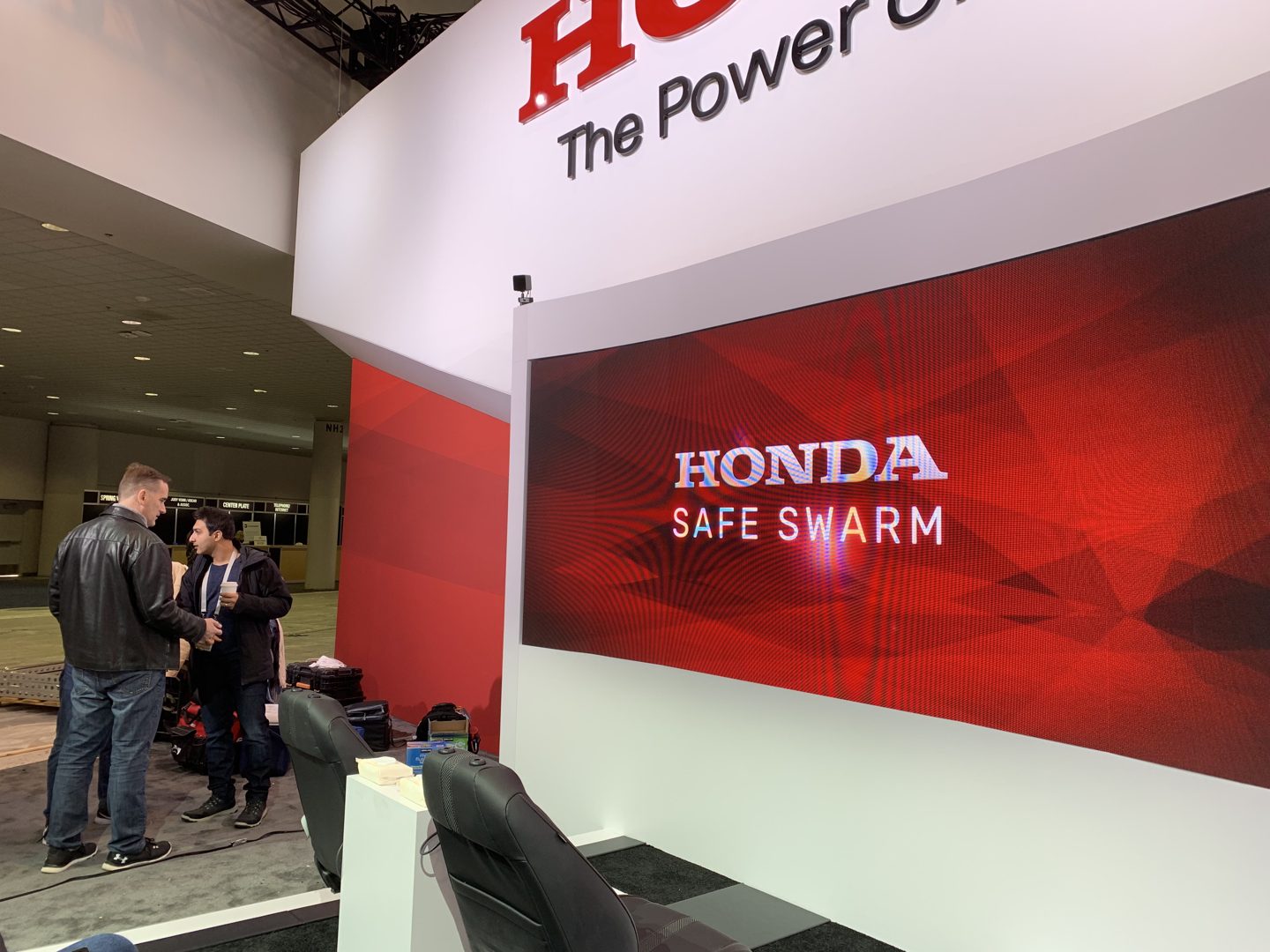 Honda Safe Swarm display and vehicle seats during CES setup