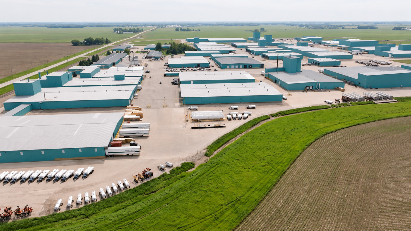 Aerial view of the Van Diest facility and surrounding fields
